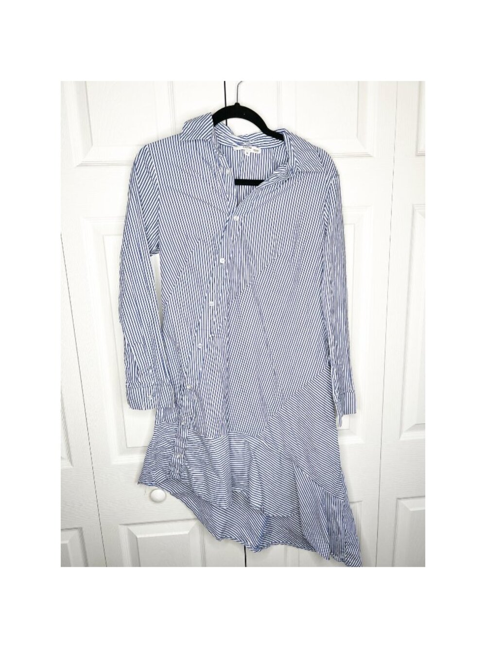 Koche Collective Blue White Stripe Pinstripe Asymmetrical Dress Women's FR 36